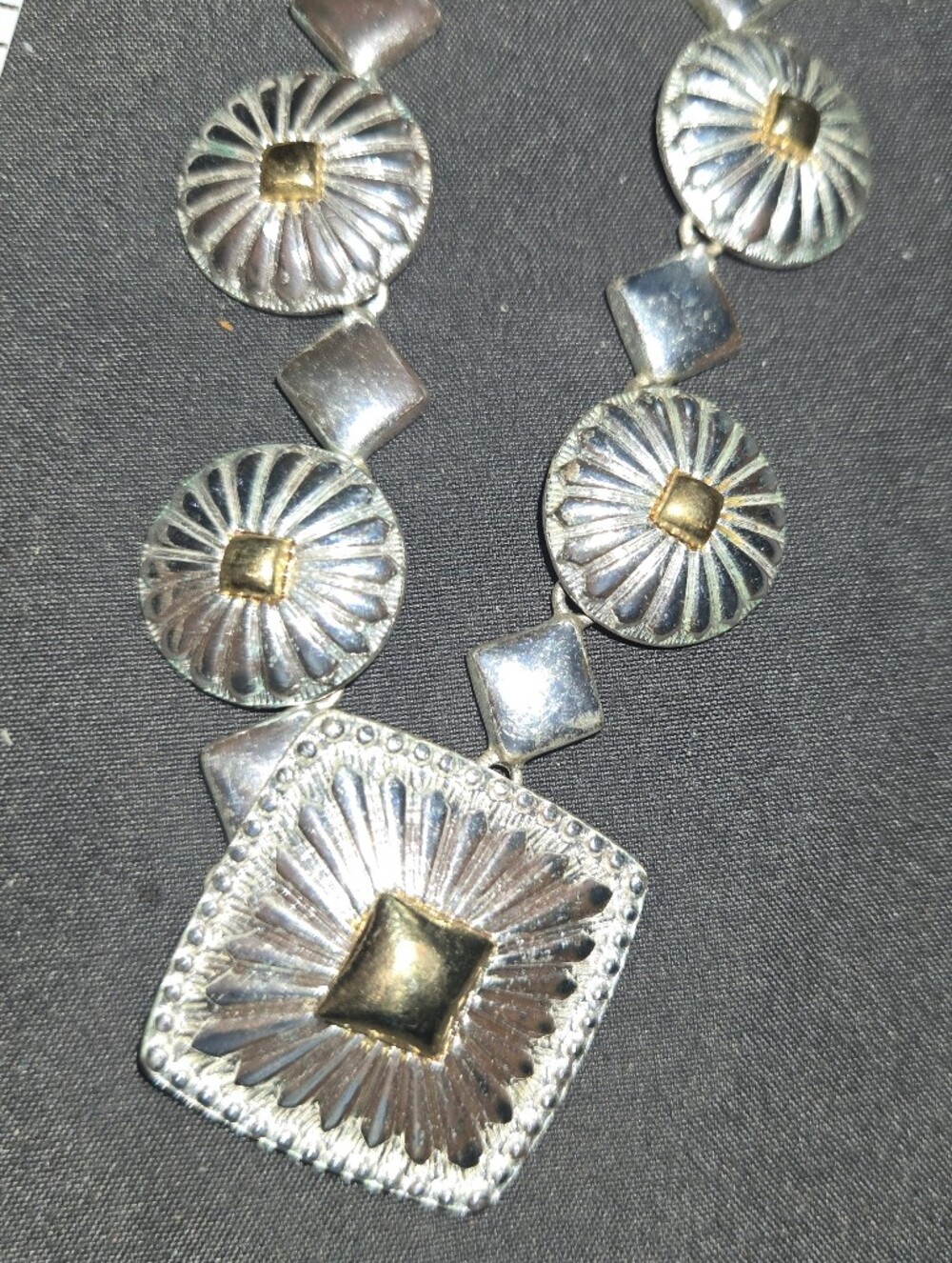 Two-Tone Silver and Gold Statement Pendant Necklace Vintage Avon W Earrings